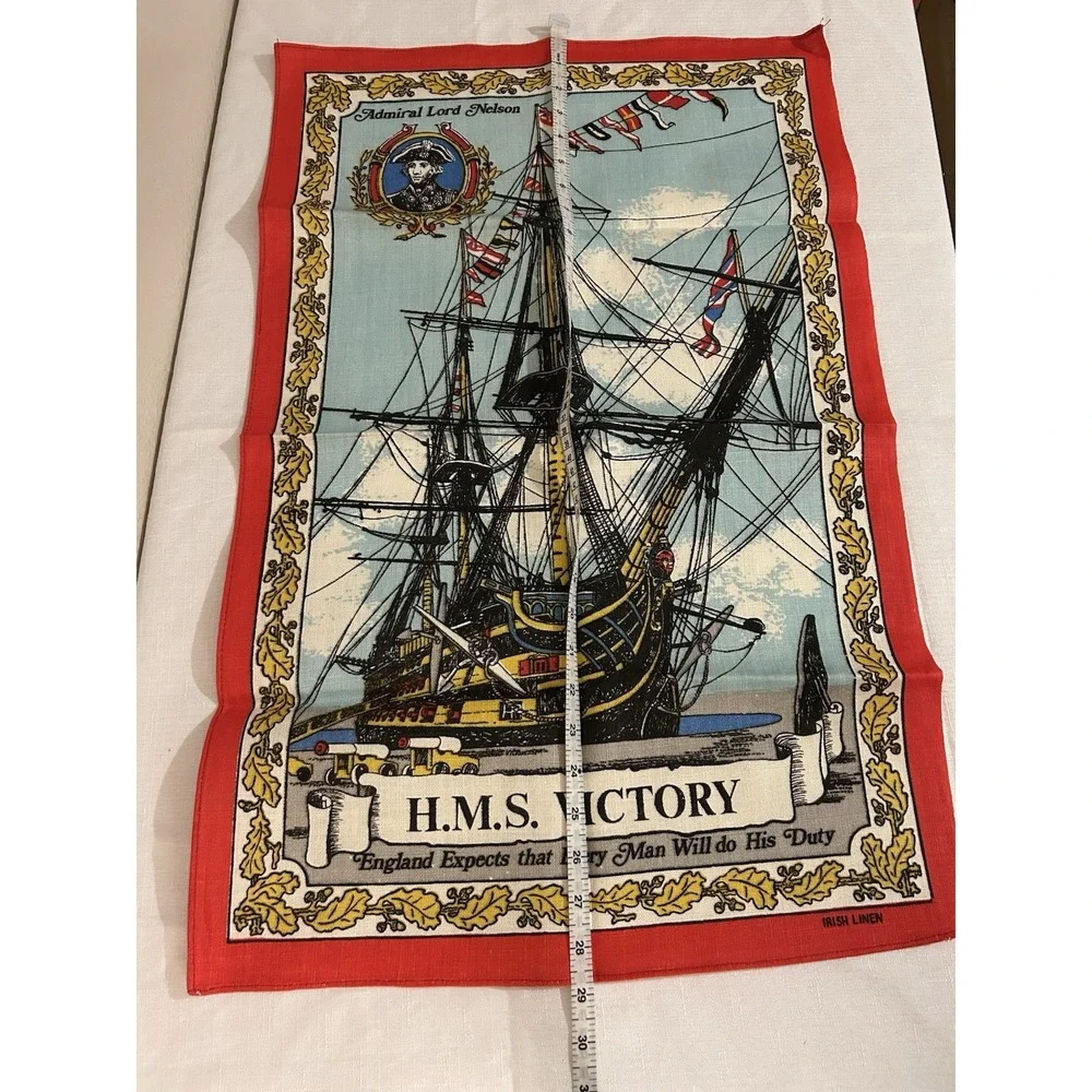 H.M.S. VICTORY SOUVENIR SHOP ADMIRAL LORD NELSON IRISH LINEN TEA TOWEL VINTAGE‎